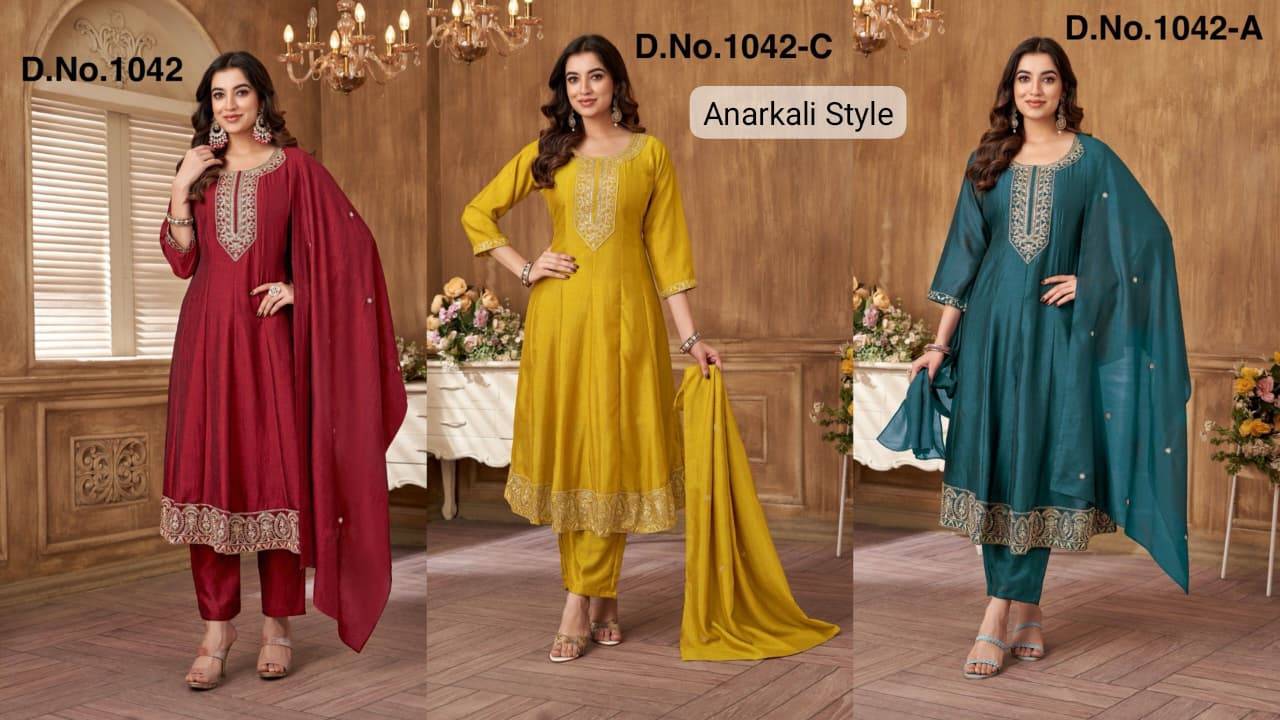 Anarkali Style By Fashid Designer Ethnic Wear Collection Vichitra Silk Kurtis At Wholesale Price
